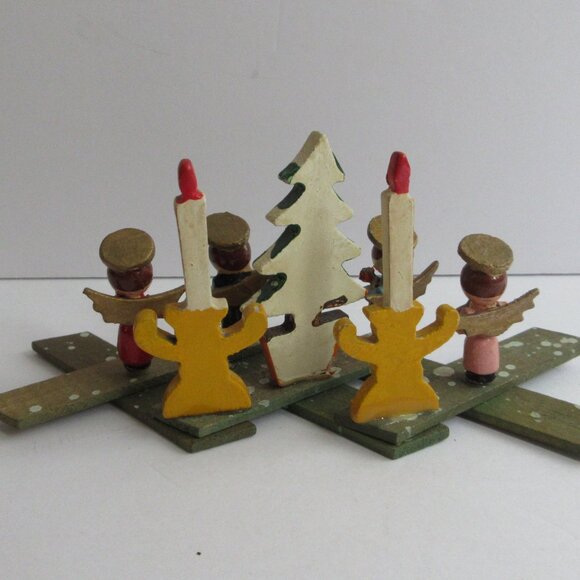Mini Wooden Choir Angels, Tree, Candles Expanding Accordion Decoration Japan Vtg - Picture 7 of 16